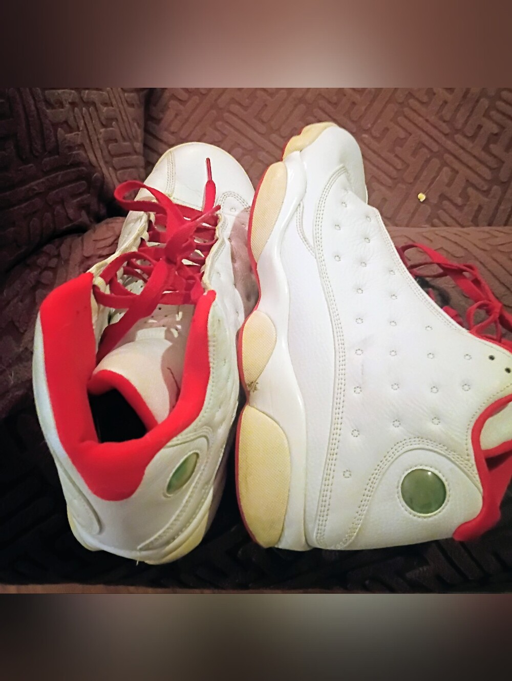 Jordan #13 White and Red Retro Basketball Sneakers
